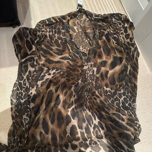 Leopard Print Sheer Women's Top bathing suit cover